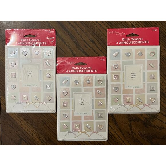 Tender Thoughts Birth Announcement Picture Holder Lot Of 3 = 12 Cards, Envelopes - Picture 1 of 5